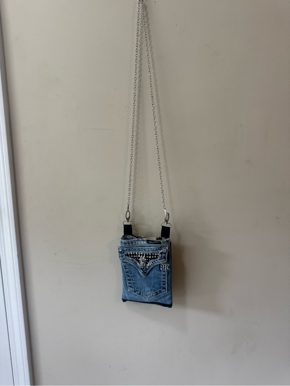 Miss Me Y2K Studded Denim Crossbody Bag in Light Blue